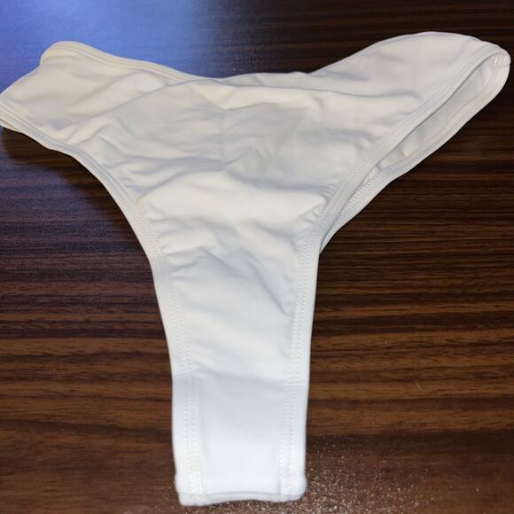 Women's White Bikini Bottom Cheeky Swimsuit Criss Cross Cut Out Back Bottom S - Picture 2 of 8